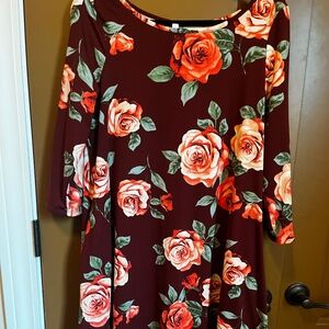 Rose Print Midi Dress w/ Pockets